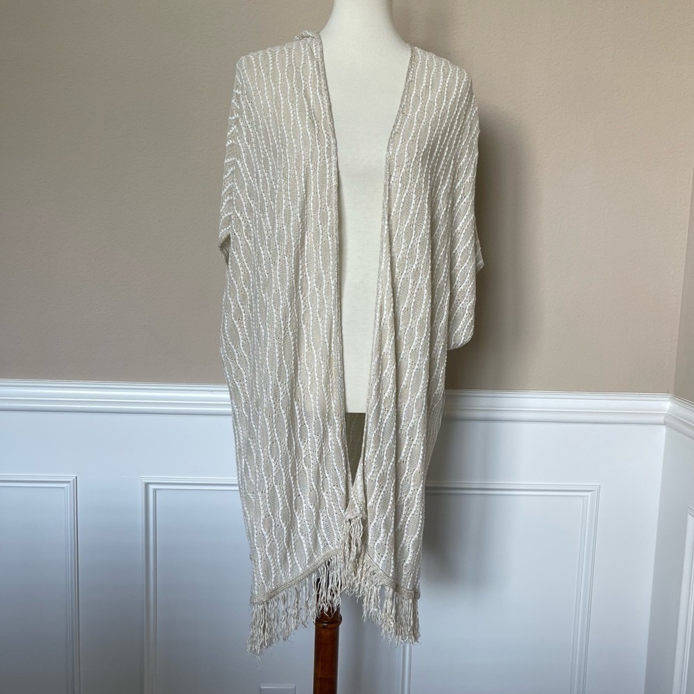 DEB Kimono Cardigan Vest Sweater Womens Plus 2X 3X Tan Cream Oversized Tassels